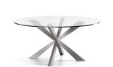 Modern Glass Round Cross Legs Base Dinner Table for Dining Room Sets