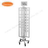 Free Standing 4 Sides Merchandising Hanging Wire Mesh Panel Grid Wall Spinning Display Rack Shelving on Wheels