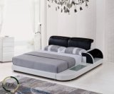 North European Style Wooden Leather Doubel Bed with LED