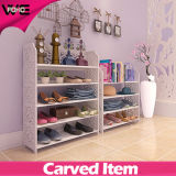 White Carved Plastic-Wooden Storage Shelf Shoe Display Cabinet