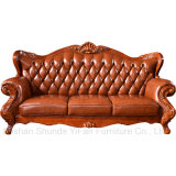Leather Sofa with Wood Table Cabinet for Living Room Furniture