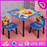 School Chair and Study Table for Kids, Wooden Study Table and Chair for Children Bedroom Furniture, One Table Two Chairs W08g148