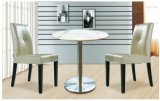 Modern Design Marble Round Dining Table with Ss Plinth and Wood Chair Set