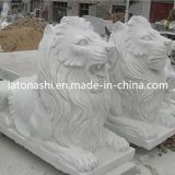 White Marble Carving Stone Lions Statue / Sculpture for Outdoor Garden