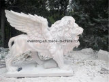 White Marble Stone Lion Sculpture with Wings Statue for Garden Decoration