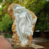 Natural Marble Statue with Lamp of Beautiful Lady T-8011
