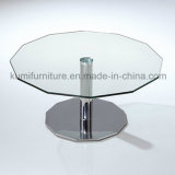 Stainless Steel Silver Tea Table with Tempered Glass Top