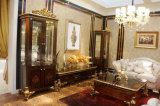 Italian Solid Wood Luxury Antique High Gloss Painting and Parts Covered Gold Foil Showcase