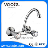 Brass Body Double Handle Sink Wall Faucet (VT60302)