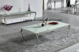 Living Room Furniture Alternative White Marble & Black Tempered Glass Top Stainless Steel Coffee Table