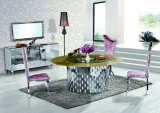 Tempered Glass Flower Pattern Top Stainless Steel Base with Lazy Susan Disassemble Wedding Dining Table