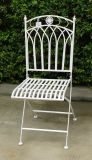 Folding Metal Square Chair Antique White Wrought Iron Gaden Furniture