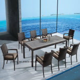 Composited Wooden with Aluminum & Wicker Patio Garden Furniture Rectangle Table with Chair Set (YTA362-1&YTD5363-1)