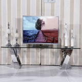 Modern Hotel Furniture Mirror TV Stand with Clear Glass Top