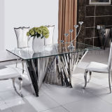 2016 Modern latest Mirror Glass Top Dining Table with Metal