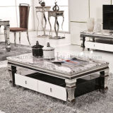White Gloss Coffee Table with Rectangle Marble Top for Home Using