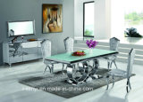 Modern Benz Logo Tempered Glass Top Stainless Steel Dining Table
