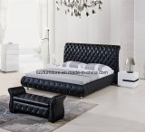 Black Modern Headboard Tufted Leather Upholstered Bed
