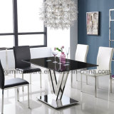 Black Glass Dinner Table with Stainless Steel