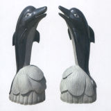Black Dolphin Sculpture Water Fountain Stone for Garden Decoration