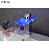 Brass Waterfall Color Water Tap Mxier LED Basin Faucet (QH0816F)