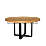 Industrial Style Round Solid Wood Dining Table with Black Frame