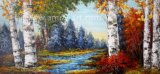 Multicolored Handmade Birch Tree Oil Paintings for Wall Decor