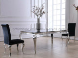 Black Glass Top Dining Table for Home Use Metal Furniture