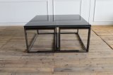 Black Color Glass Top Brass Blacken Stainless Steel Base Function Coffee and Side Table