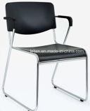 Black Back Plastic Stacking Chair with Arms and Steel Frame (LL-0055)