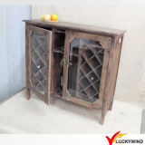 Glass Doors Vintage Brown Country Retro Wooden Drinks Cabinet