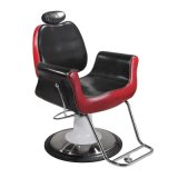 Barber Styling Chair Black Red Fabric Features a Reclining Backrest