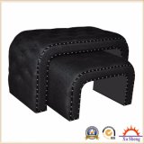 Living Room Furniture Wooden Set Linen Tufted Bench Ottoman in U Shape with Nailhead Trim