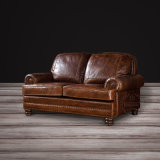 Classic Wood Frame Full Grain Vintage Leather Sofa