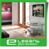 Bent Glass TV Stand with Wheels in Clear Color