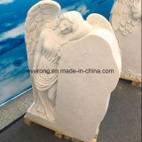 Western Style White Marble Angel Wings Gravestone Angel Upright Tombstone