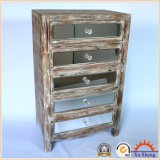 5-Drawers Antique Wooden Mirror Handmade Storage Accent Cabinet in Drift Wood Color