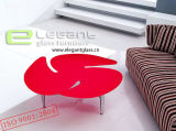 Red Glass Coffee Table with Three Leafes