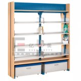 Hot Sale Wooden Frame 4 Layer Open Book Shelf with 2 Doors Cabinet at Bottom for Library