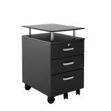 Mobile 3 Drawers Filing Storage Cabinet with Glass Tabletop