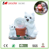 Hand-Painted Polyresin Solar Dog Statue with Crackle Ball Solar Light for Garden Ornaments