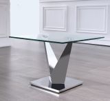 Modern Home Stainless Steel Rectangel Clear Glass Top Dining Table