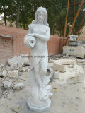 White Marble Stone Statue Hold Vase with Hole for Water Fountain