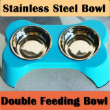 Pet Feeding Set Bone-Shaped Table with Double Bowl