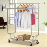 Double Rod Adjustable Rolling Clothes and Garment Rack (JP-CR406)