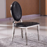 Luxury Design Black PU Leather Round Back Banquet Stainless Steel Dining Chair