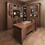 Oppein Antique Wood Veneer Melamine Book Cabinet with Glass Door (SG21417)