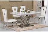 Modern Stainless Steel Rectangle Marble Crose Base Dining Table for 8 People Chairs