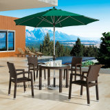 Modern Design Furniture Outdoor Garden Dining Table with Umbrella & Stackable Chairs with Armrests (YTA098&YTD322-4)