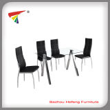 Modern Dining Table with 4 Black Faux Leather Chairs (DT054)
